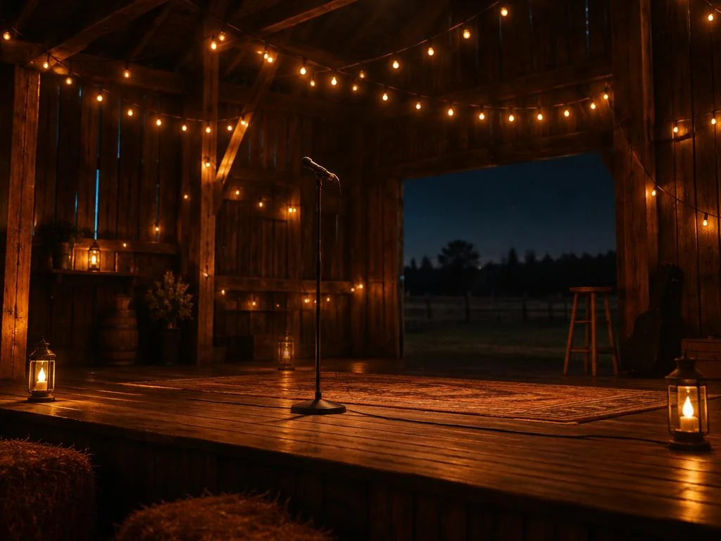Barn stage with string lights